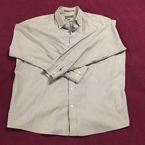 Gray pin striped button up long sleeve dress shirt